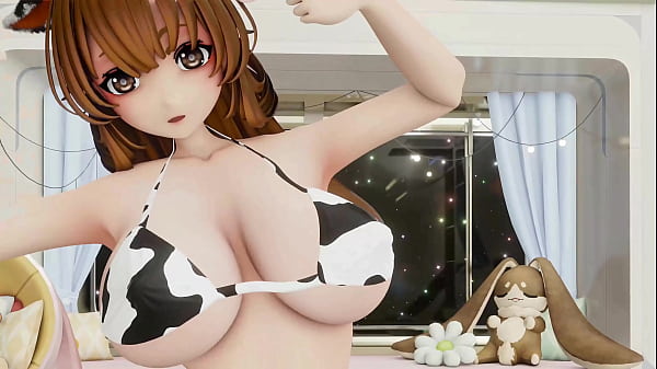 Sousou no Frieren Fern Hentai Undress Dance Yaosobi Idol Cow Girl Outfit Big Boobs MMD 3D Orange Hair (CLIP)